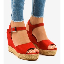 Červené espadrilky klínové sandály 9R195 červený 1