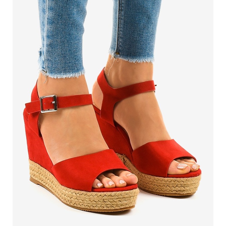 Červené espadrilky klínové sandály 9R195 červený 1