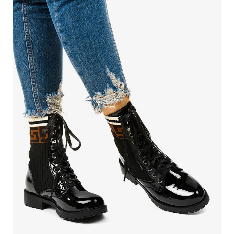 Černé lakované boty s ponožkou Gwynn béžový 1