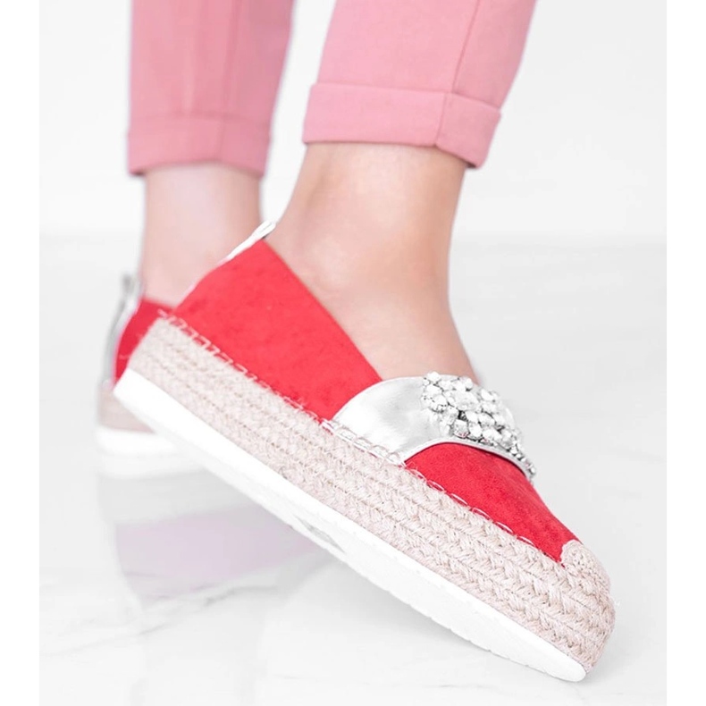 Červené espadrilky s kameny Cher červený stříbro 1
