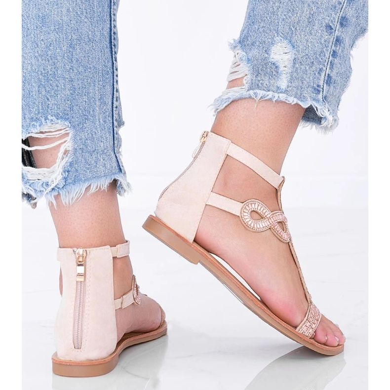 Béžové sandály zdobené kubickým zirkonem Cersi béžový 1