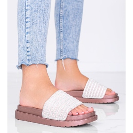 Pantofle Trisha z růžového zlata bohatě zdobené růžový 1