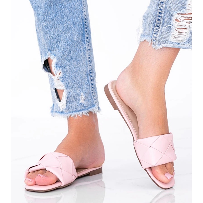 Růžové pantofle s pleteným svrškem Iren růžový 1