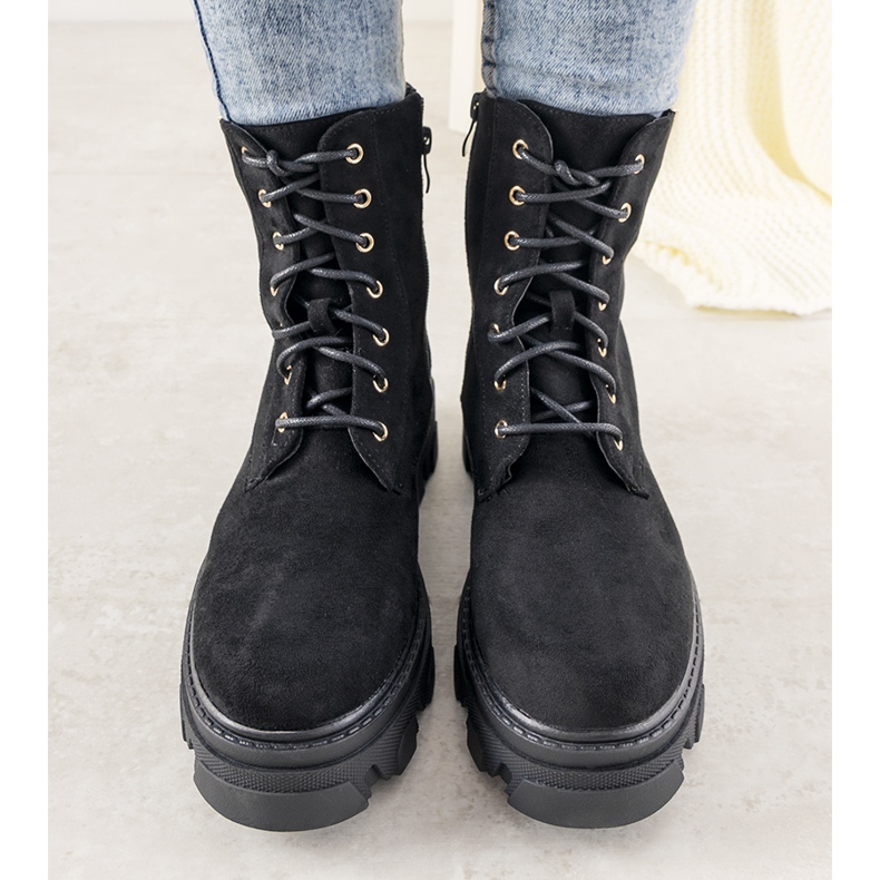 Černé kozačky na vysoké podrážce Rudes černá 1 Černé kozačky na vysoké podrážce Rudes černá 1