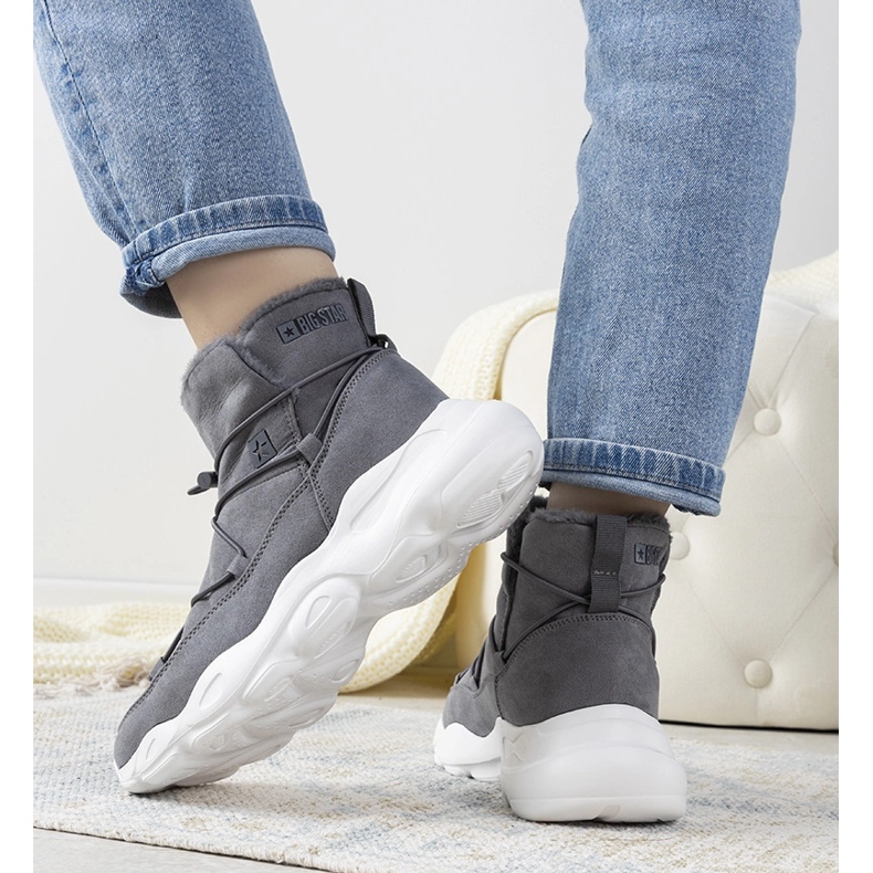 Šedé stylové sněhové boty od Big Star pro ženy Marrero šedá 2