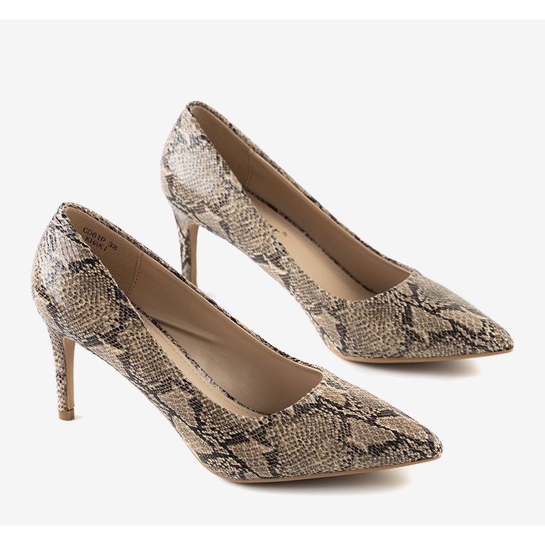 BM Hnědé lodičky se vzorem kůže hadího Nickle hnědý 1