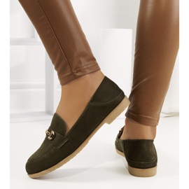 Zelené mokasíny Aniria na plochém podpatku khaki zelená 1