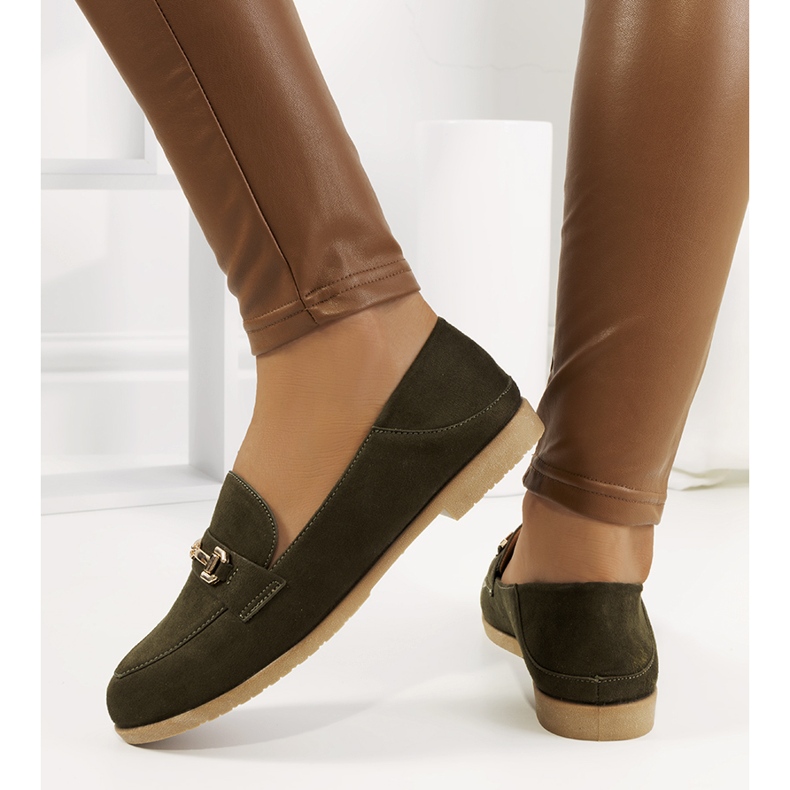Zelené mokasíny Aniria na plochém podpatku khaki zelená 1