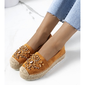 Hnědé espadrilky s kubickou zirkonií Leer hnědý žluť 1