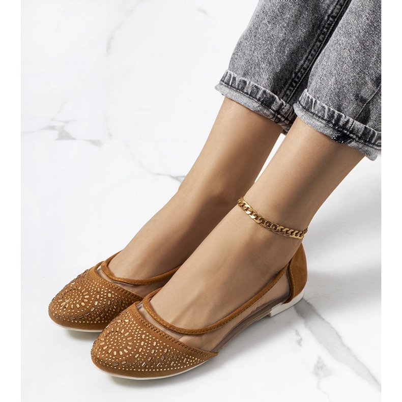 Hnědé poloprůhledné baleríny Malene hnědý 1 Hnědé poloprůhledné baleríny Malene hnědý 1