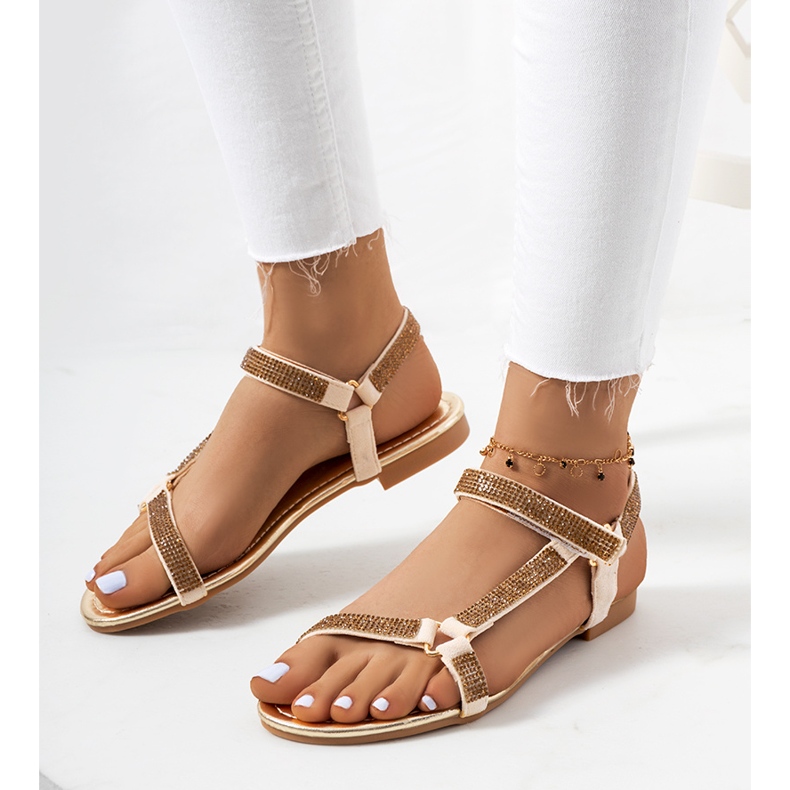 Zlaté sandály s kubickými zirkony Fihelly zlatý 1