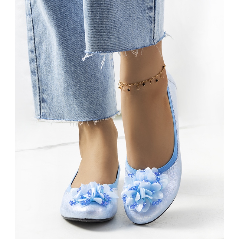 Modré metalické baleríny modrý 1