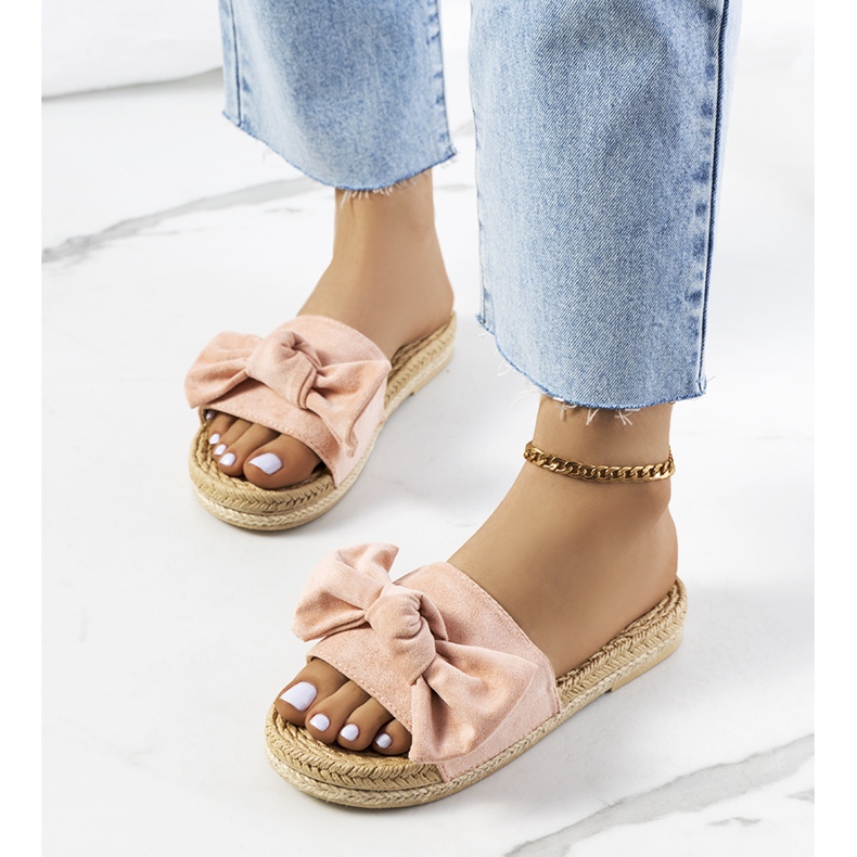 Růžové pantofle s mašlí Madelen růžový 1