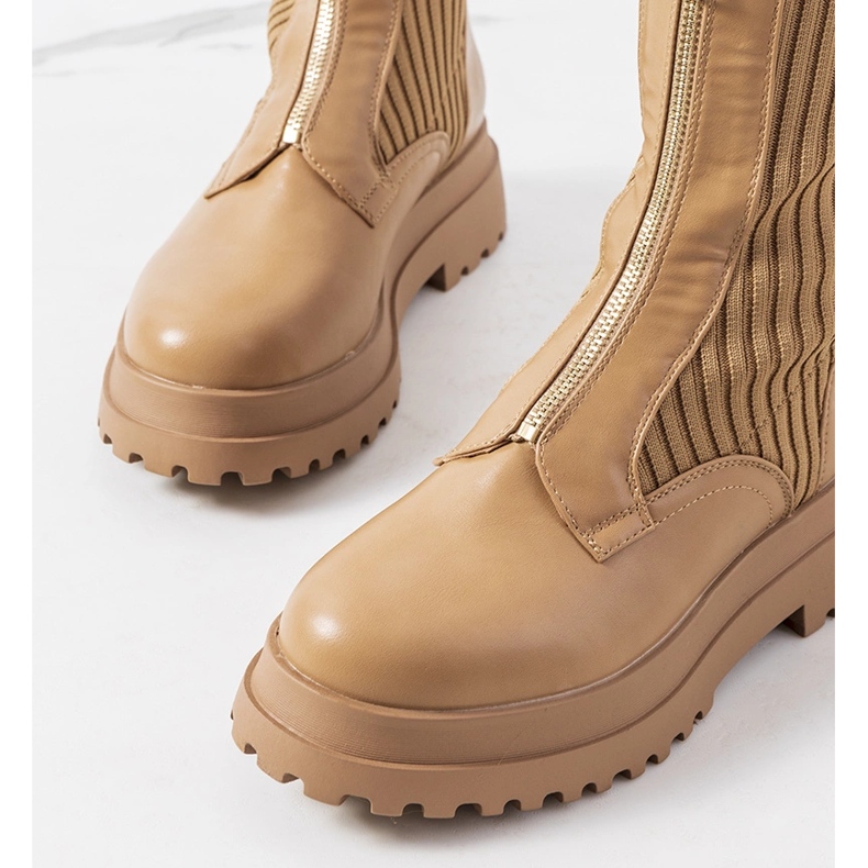 Hnědé kozačky se svrškem ponožky od Lewin hnědý 1