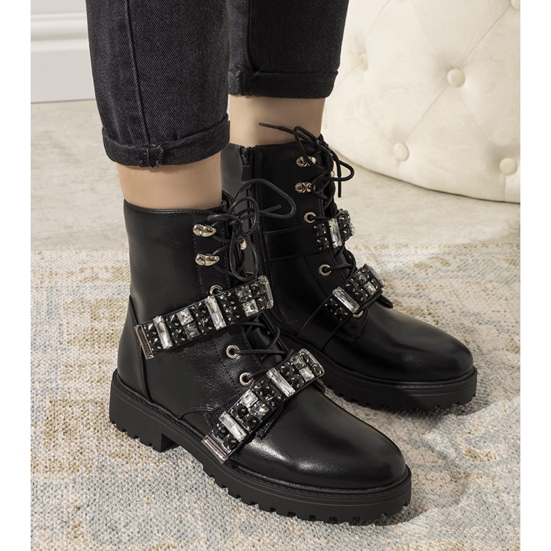 Černé kozačky s ozdobnými kubickými zirkony Ramsey černá 1