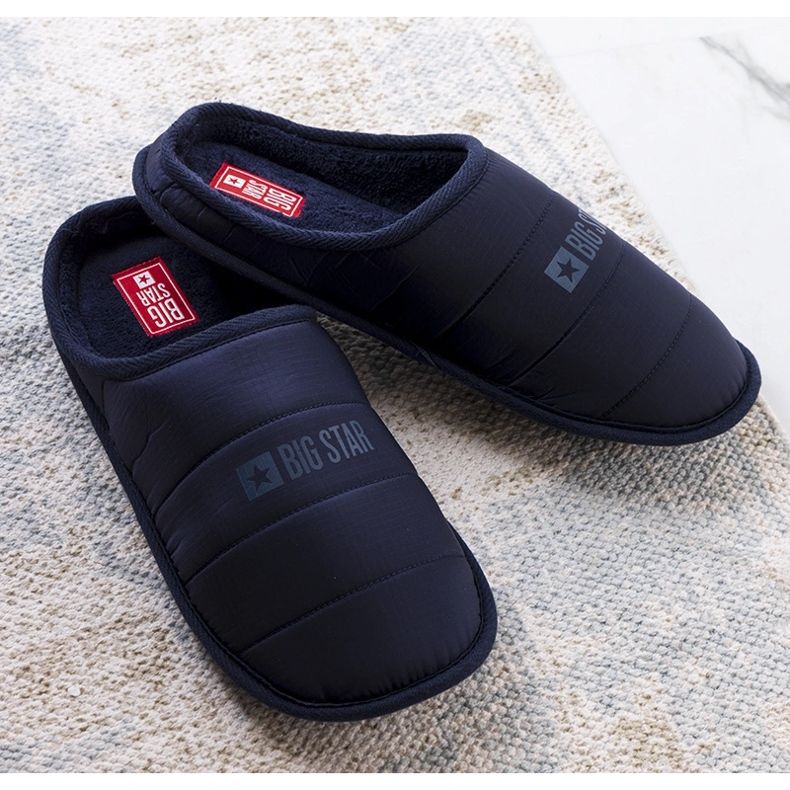 Big Star Námořnické modré pánské zateplené pantofle KK174360 modrý 1