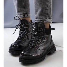 Šedé lakované kozačky Prepo černý 1