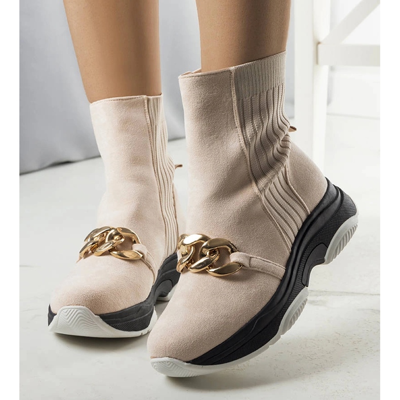 Béžové zateplené kozačky s řetízkem Ulster béžový 1