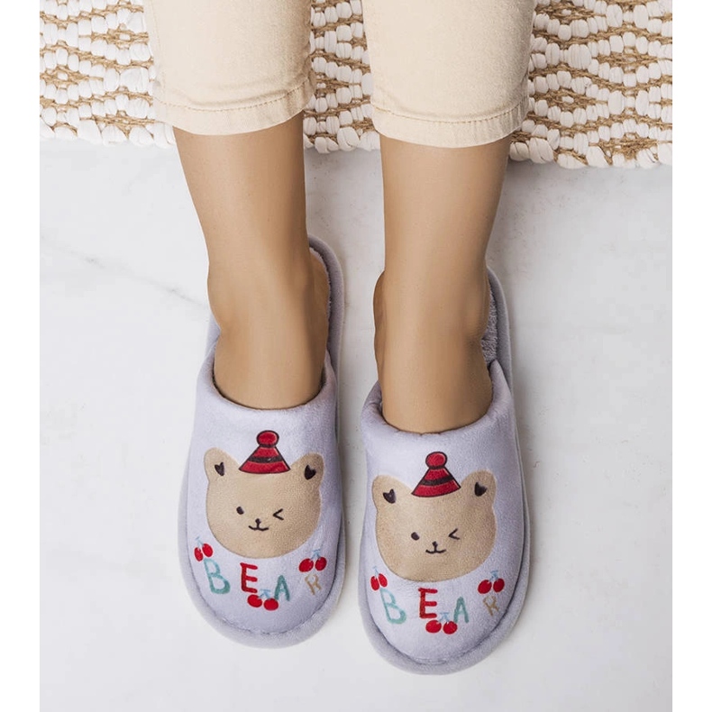 Šedé měkké pantofle medvědí šedá 1