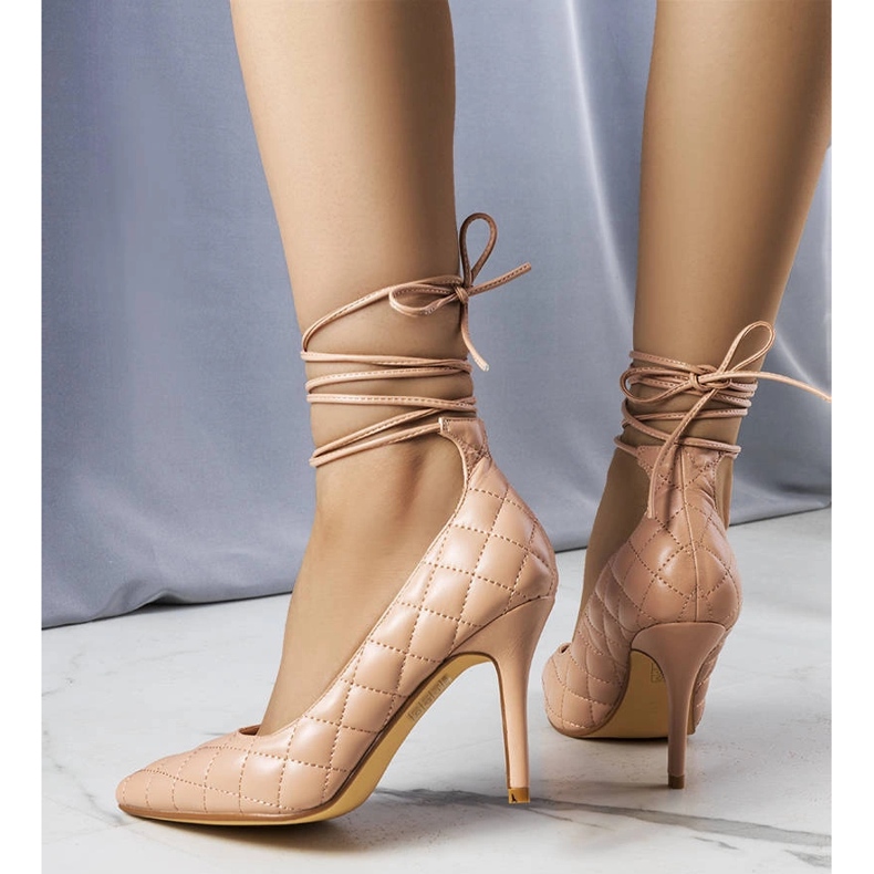 Rosie růžové prošívané podpatky na zavazování růžový 1