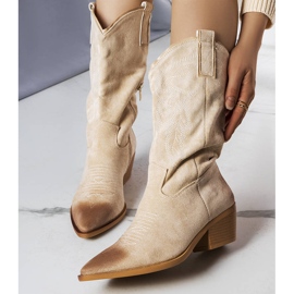 PA1 Béžové kovbojské boty z umělého semiše od Routhier béžový 1