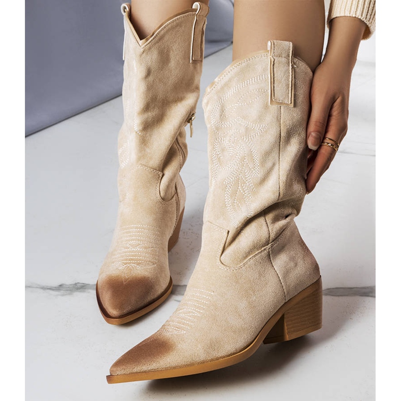 PA1 Béžové kovbojské boty z umělého semiše od Routhier béžový 1