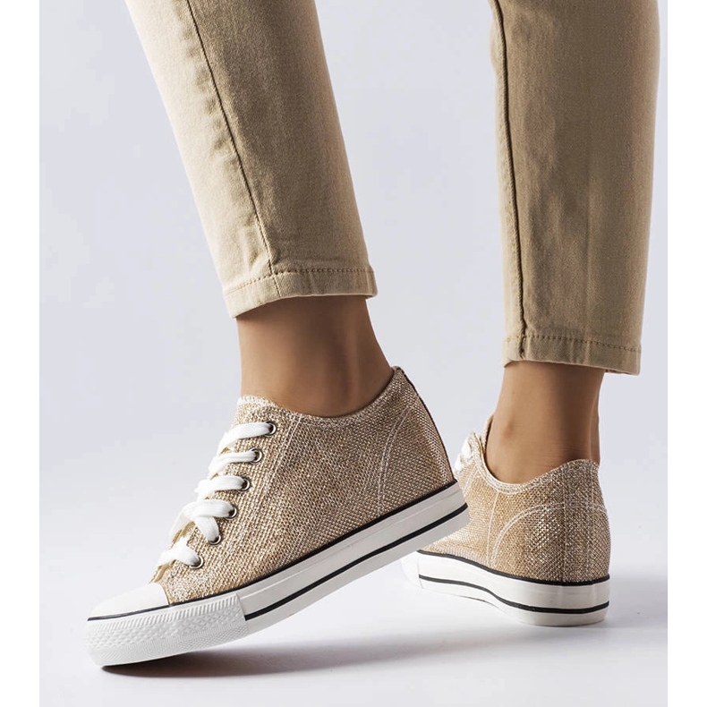 Krétské zlaté třpytivé tenisky na klínku zlatý 1