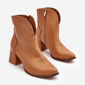 Lewski Shoes Dámské kožené kovbojské boty na vysokém podpatku Camel Lewski 3166/B/2 hnědý 2