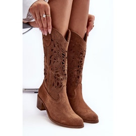 Lewski Shoes Semišové prolamované kovbojské boty Brown Lewski 3320 hnědý 2