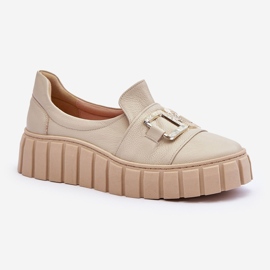 Lewski Shoes Dámské kožené boty na platformě Beige Lewski 3398 béžový 1