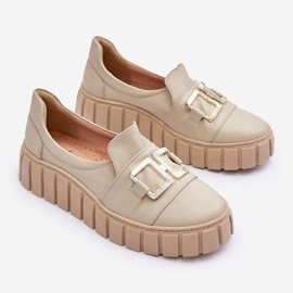Lewski Shoes Dámské kožené boty na platformě Beige Lewski 3398 béžový 2