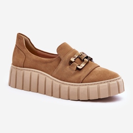 Lewski Shoes Semišové dámské boty na platformě s ozdobou, tmavě béžová Lewski 3398 béžový 1