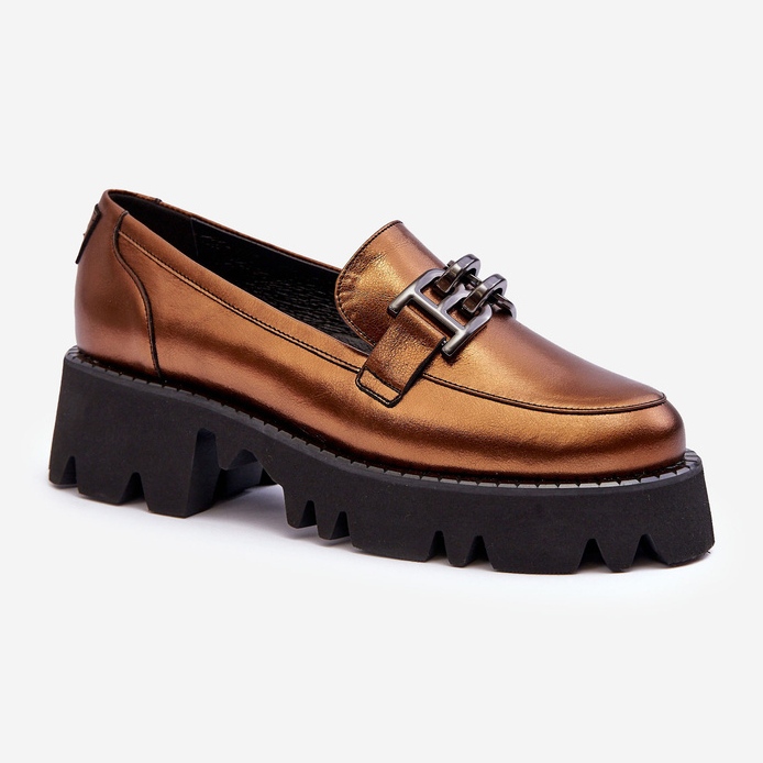 Laura Messi Dámské kožené mokasíny se zlatým zdobením Lyndani 1