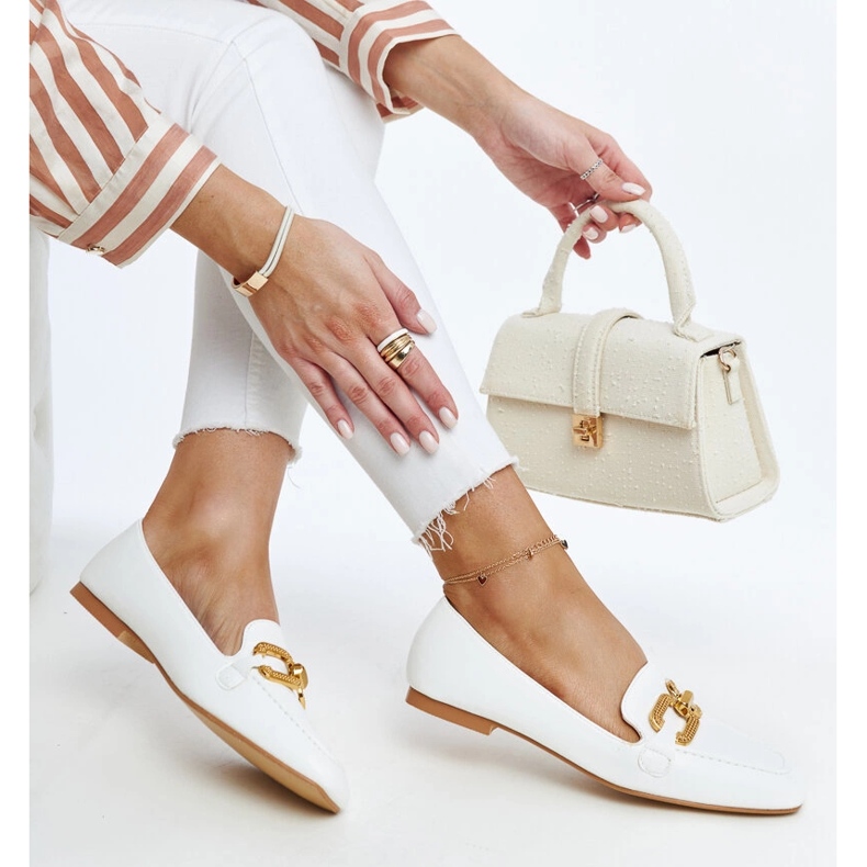 Mokasíny Rousseau s bílou přezkou bílý 1