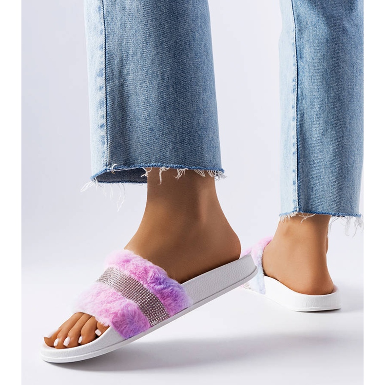 Barevné kožešinové skluzavky s kamínky od Carrito růžový 2