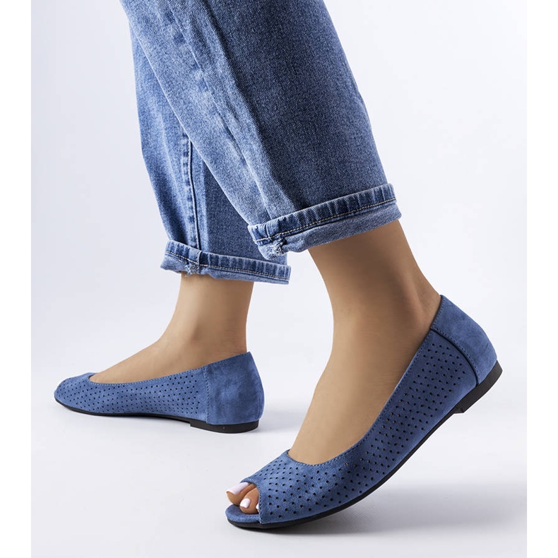 Námořnicky modré prolamované baleríny z Achátu modrý 1