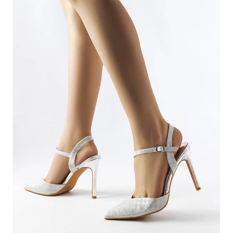 Gallia stříbrné lesklé podpatky stříbrný 2