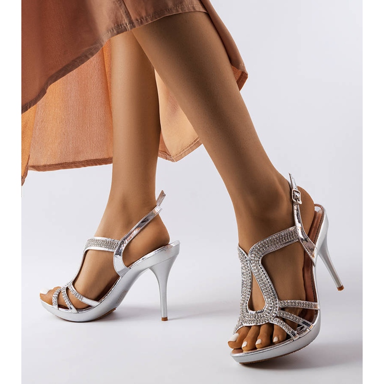 Inna Stříbrné sandály na jehlici s kubickými zirkony od Rafe stříbrný 1