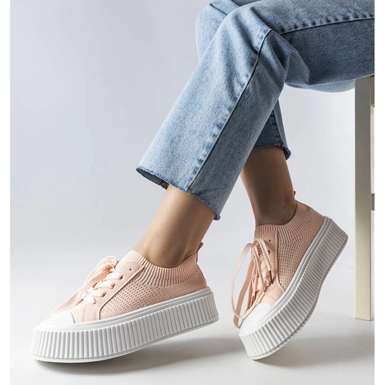 Růžové látkové tenisky na platformě Mallus růžový 1