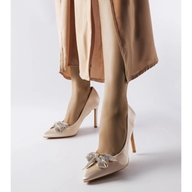 Béžové jehlice se saténovým povrchem a mašličkou Mia béžový 1