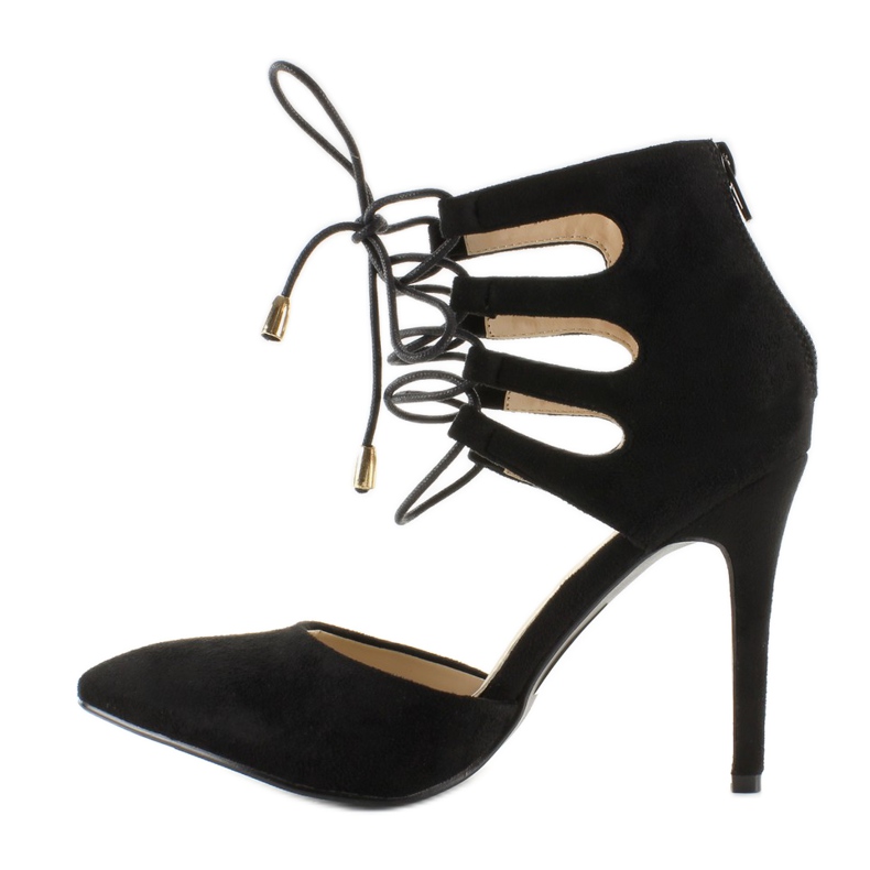 Černé semišové jehlové boty se zavazováním u kotníku černá 1