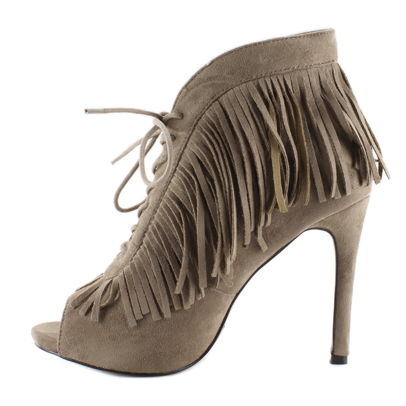 Otevřené šněrovací boty, boho styl 11015 Khaki šedá 1