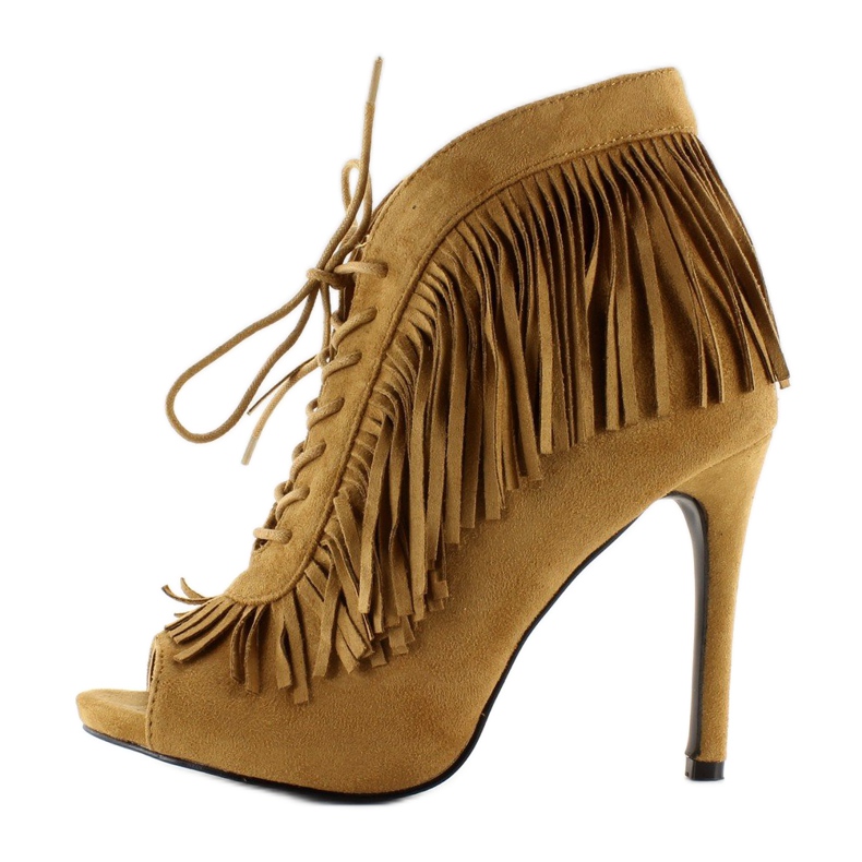 Otevřené šněrovací kozačky, boho styl 11015 Camel vícebarevný 1