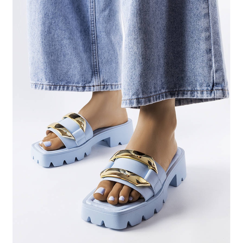 Modré slidery s robustní podrážkou od Provinc modrý 1