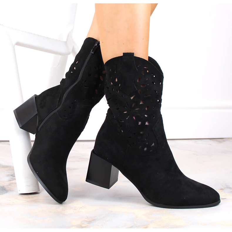 Dámské prolamované kovbojské boty, nezateplené, černé Jezzi ASA217-4 černá 1 Dámské prolamované kovbojské boty, nezateplené, černé Jezzi ASA217-4 černá 1