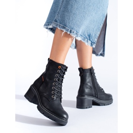 Černé šněrovací kotníkové boty Shelovet na širokém podpatku černá 2