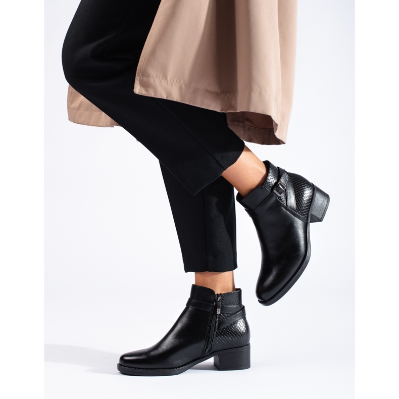 W. Potocki Černé dámské kotníkové boty Potocki na vysokém podpatku černá 2