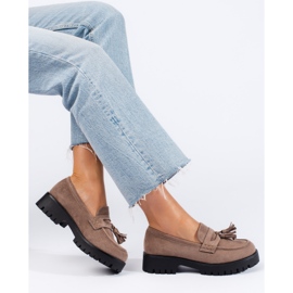 Tmavě béžové semišové mokasíny Shelovet s třásněmi béžový 1