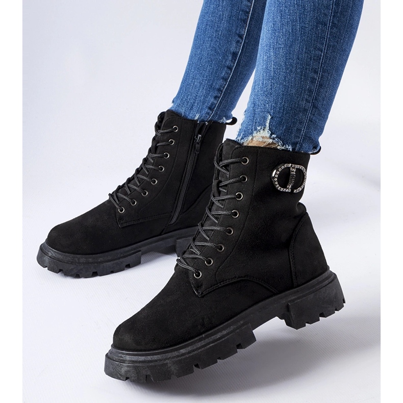 Černé eko semišové kozačky broberg se zirkony černá 1