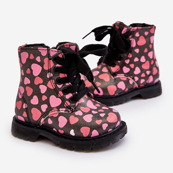 Zateplené dětské kotníkové boty na zip, černo-růžová Dolida černá 1